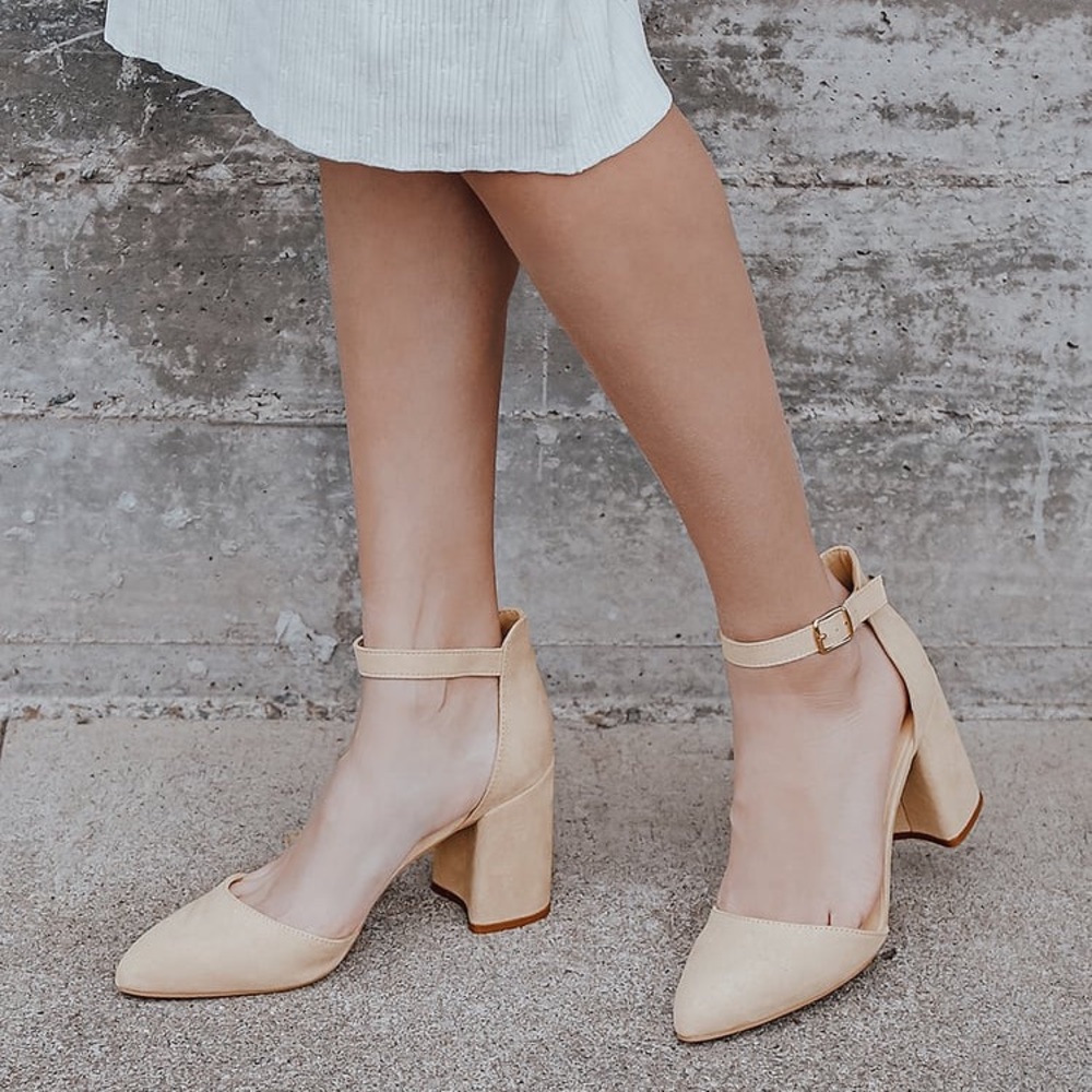 Ellarose Light Nude Suede Ankle Strap Heels